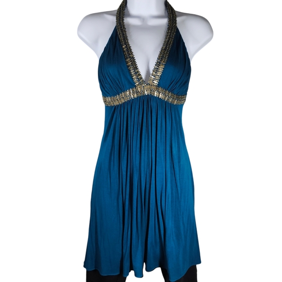 Sky Tank Top Teal/Blue with Beaded Sequined Size Small - Picture 3 of 9